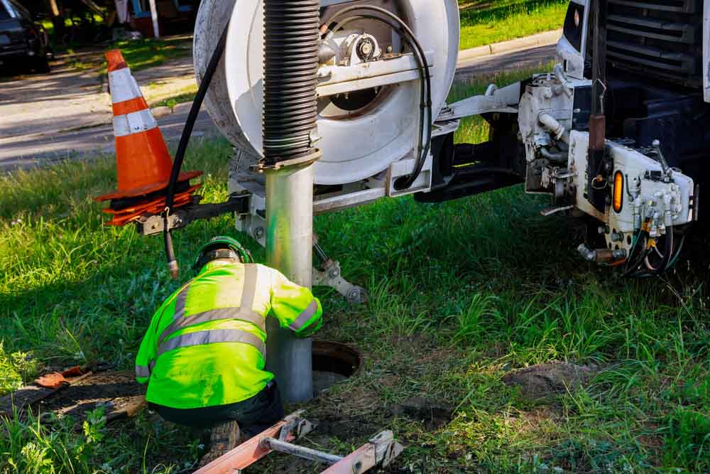 Sewer workers cleaning septic tank Ossowo, MI