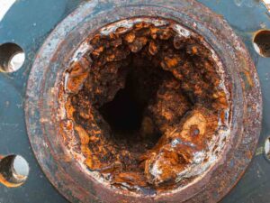 cross-section of pipe with major blockage or clog