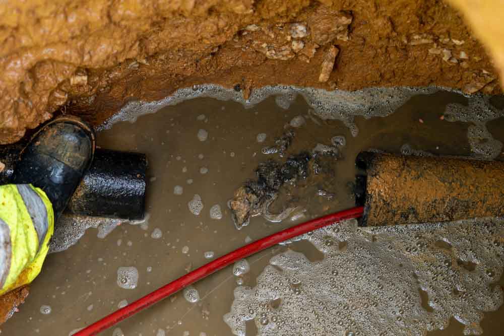 Sloan’s Septic technician hydro jetting a sewer line
